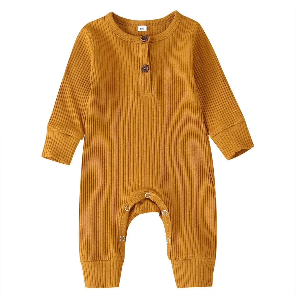 Baby Cotton Long Sleeve Rompers- Mustard colour