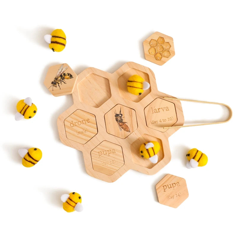Pincer Play: Bamboo Honeycomb & Bee Puzzle Montessori Toy- Puzzle