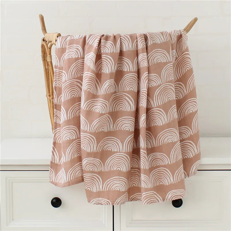 Organic bamboo muslin swaddle mauve rainbow print