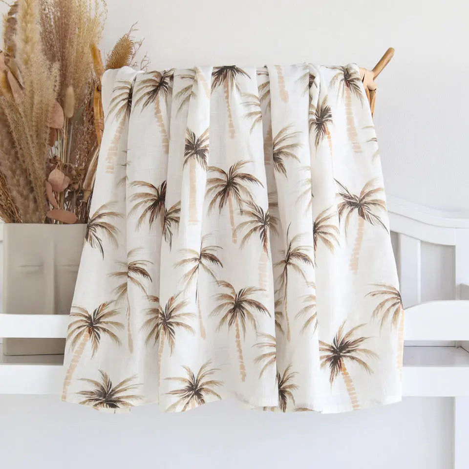 Organic bamboo muslin swaddle Palm tree print