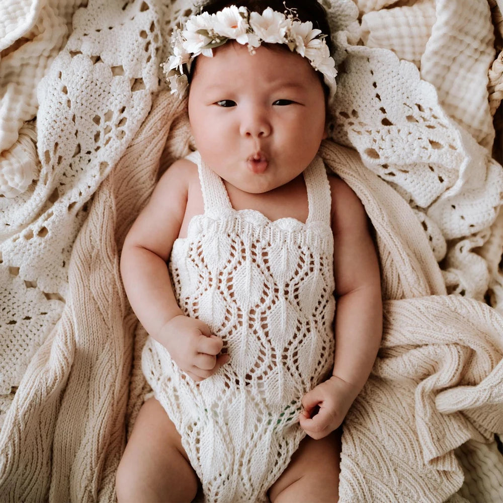Knitting Infant Baby Girls Jumpsuit- Close Up