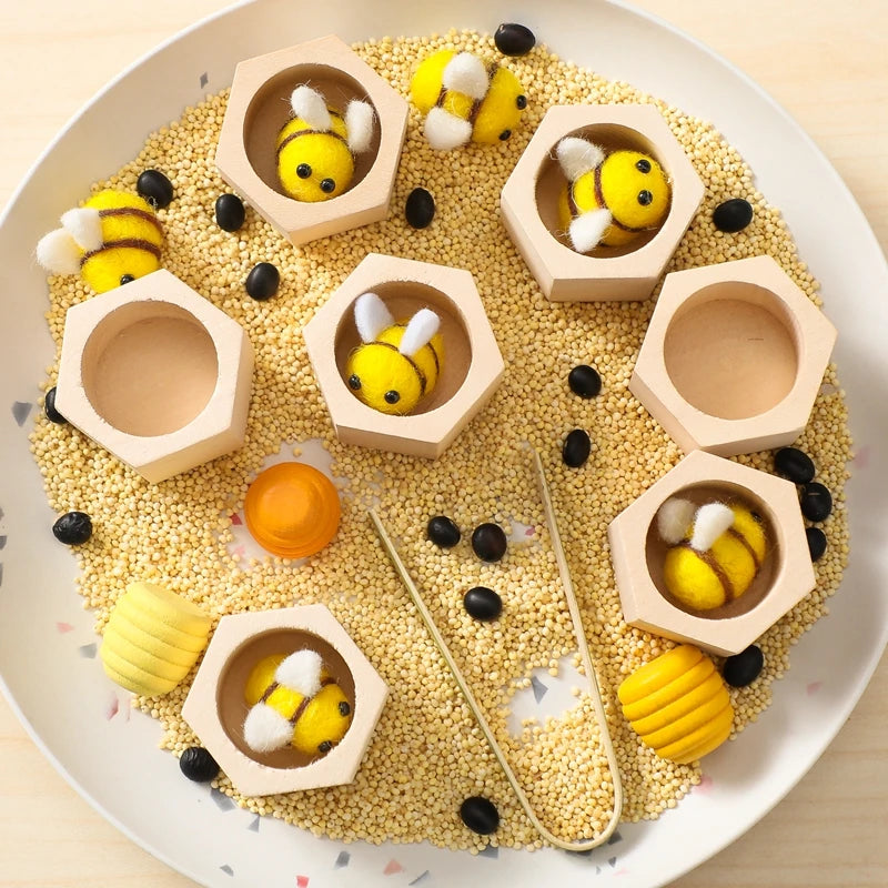 Pincer Play: Bamboo Honeycomb & Bee Puzzle Montessori Toys