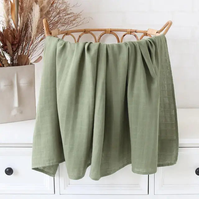 Organic bamboo muslin swaddle Olive green print