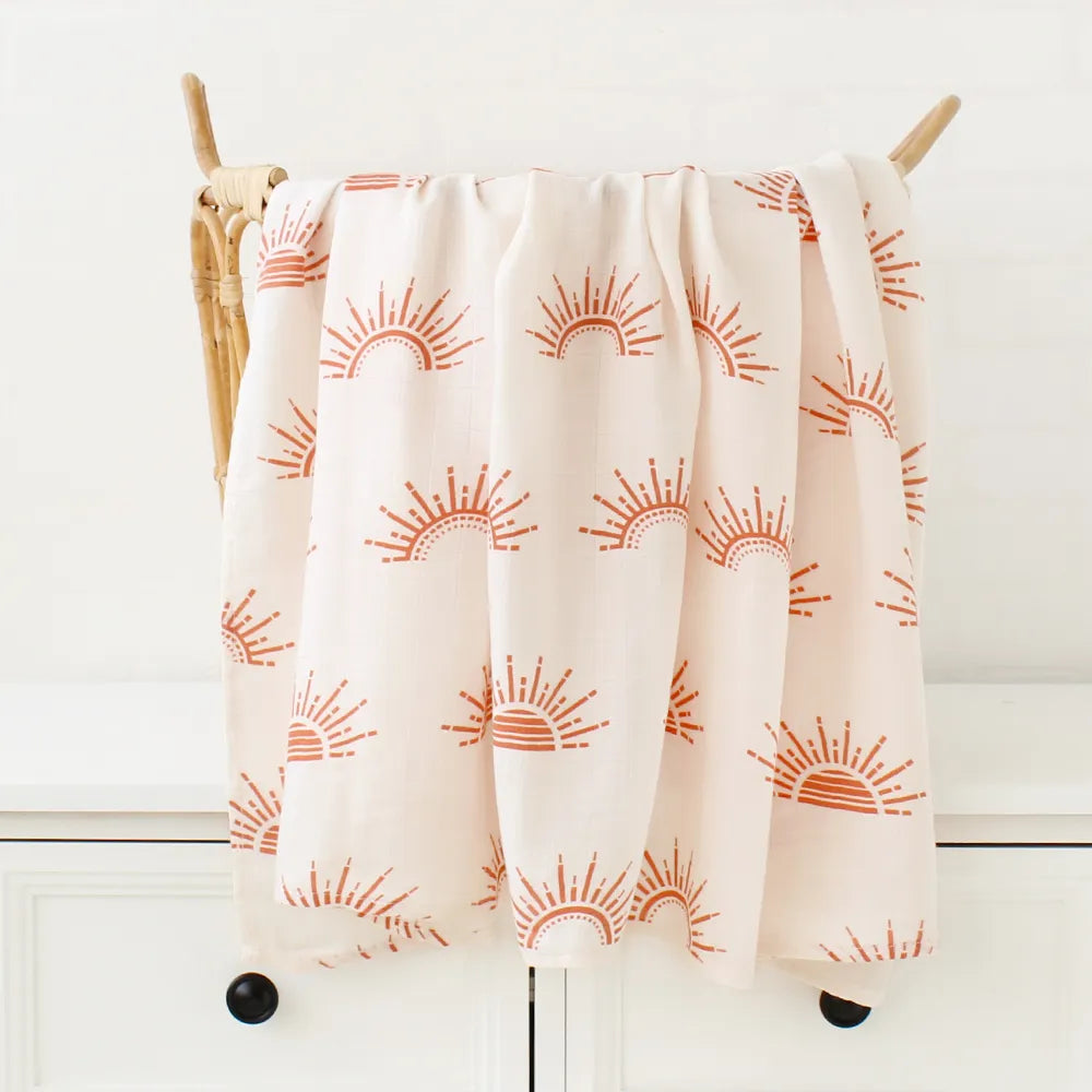 Organic bamboo muslin swaddle sun print