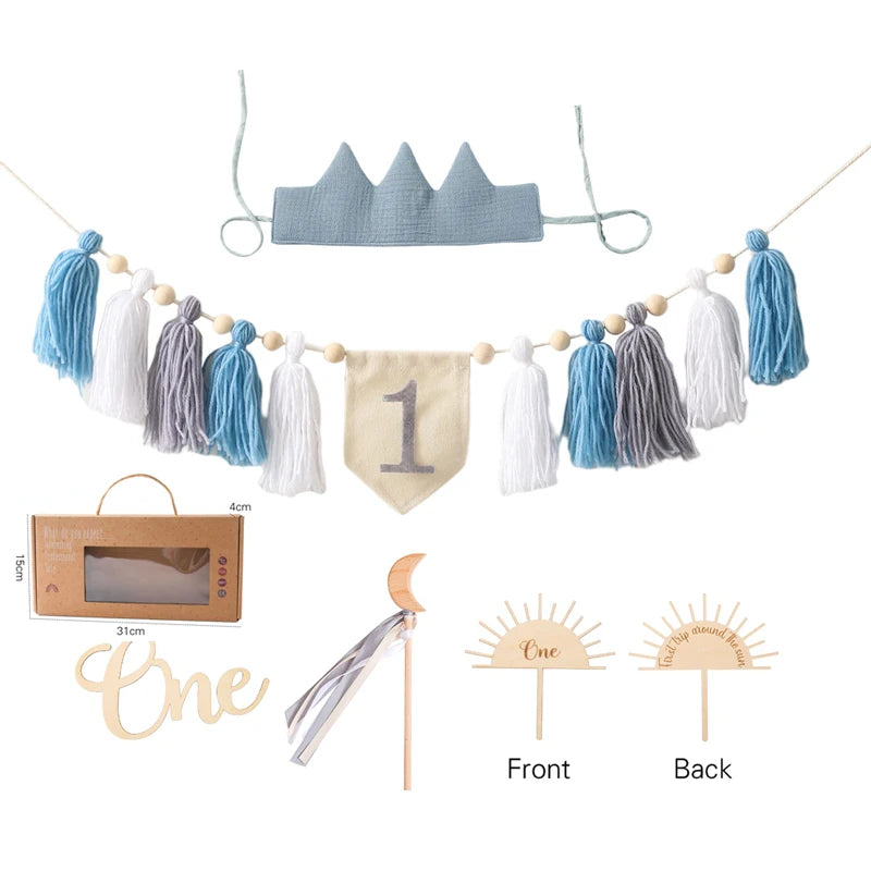 Boho First Birthday Set- Blue Set