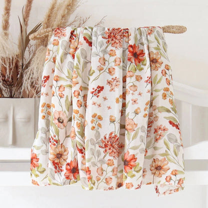 Organic bamboo muslin swaddle Promegranate flower print 
