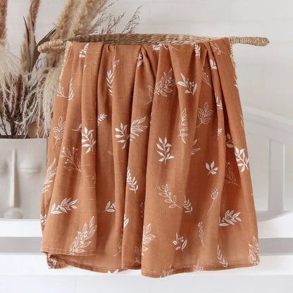 Organic bamboo muslin swaddle Brown leaf print