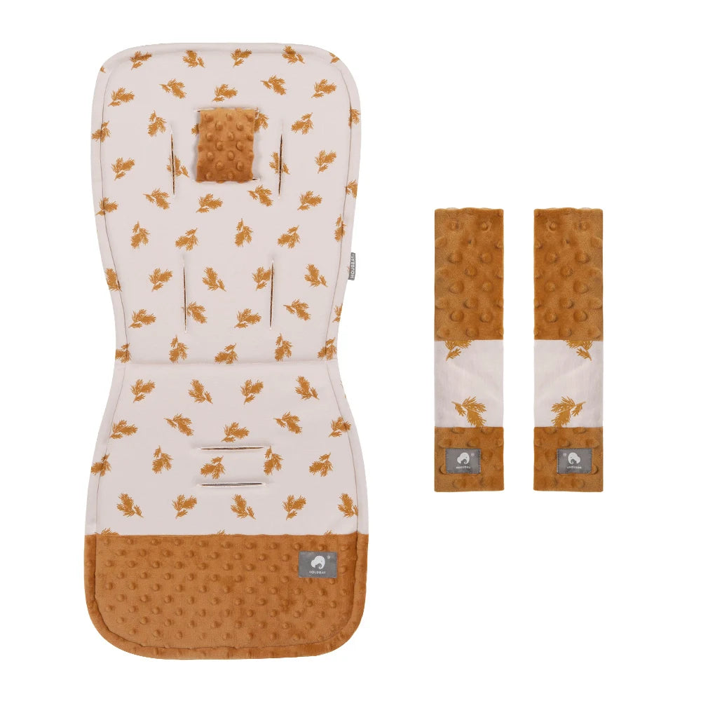 Baby Stroller Cushion & Seat Belt Cover Set-Wheat Print