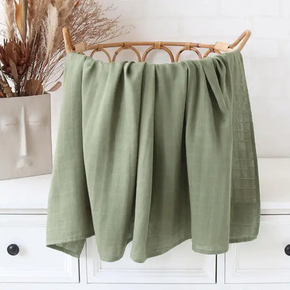 Organic bamboo muslin swaddle Olive green print 