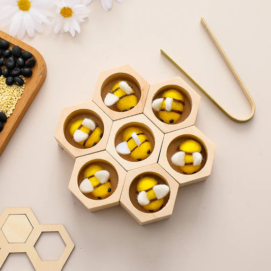 Pincer Play: Bamboo Honeycomb & Bee Puzzle Montessori Toys- Front Page