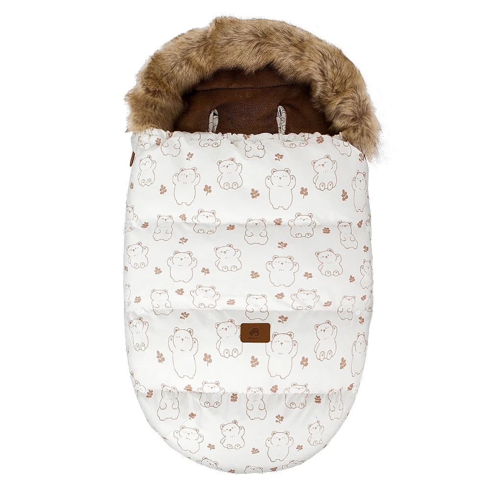 Baby Stroller Footmuff Universal Pram Cover- White Bear Print