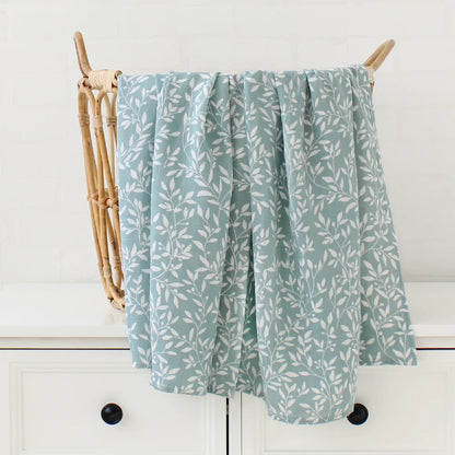 Organic bamboo muslin swaddle White leaf print