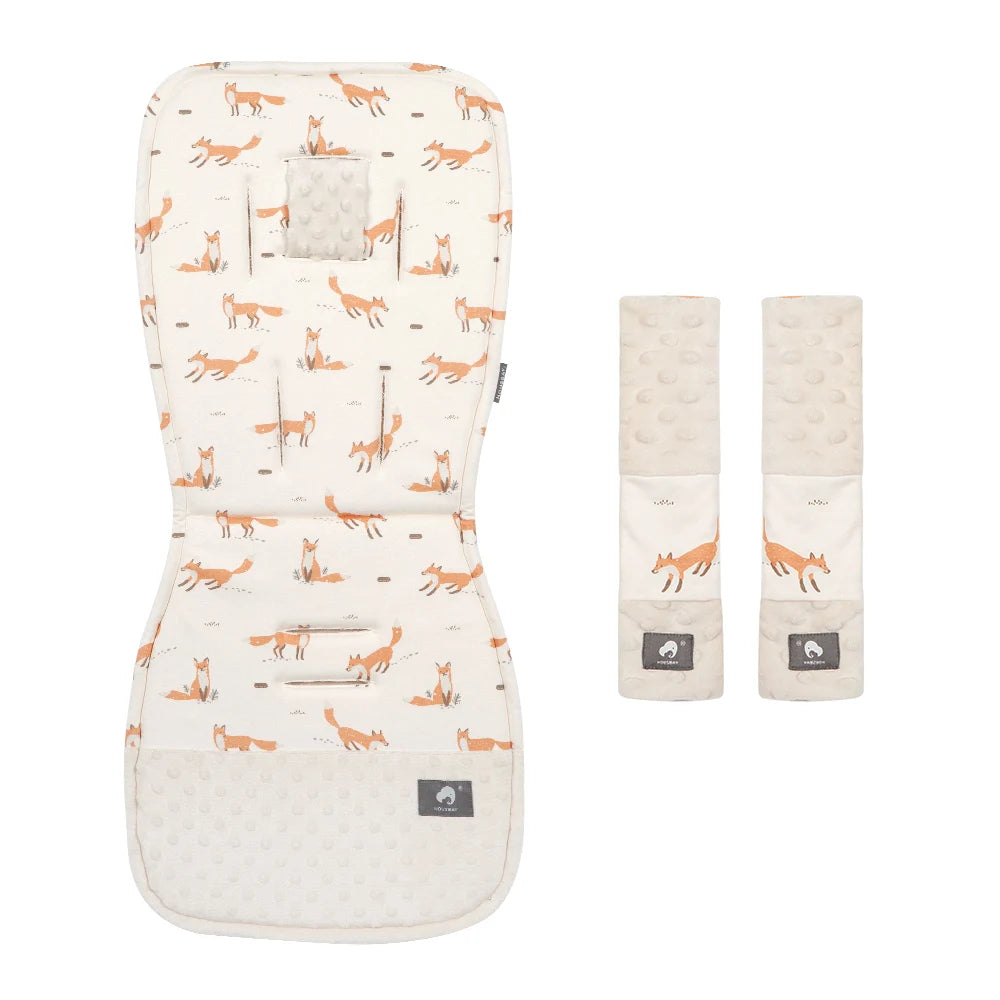 Baby Stroller Cushion & Seat Belt Cover Set- Fox Print